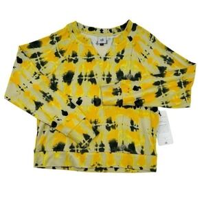 Cabi Atomic Sweatshirt Yellow Black Tie Dye Notched V-Neck Top Womens S NEW
